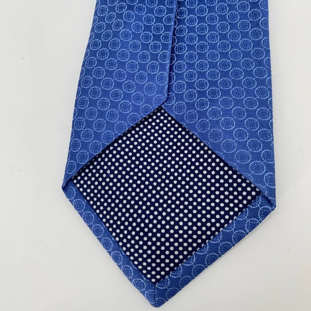 Eton Tie Mens One Size Blue Circle Print Silk Classic Luxury Necktie Italy Made